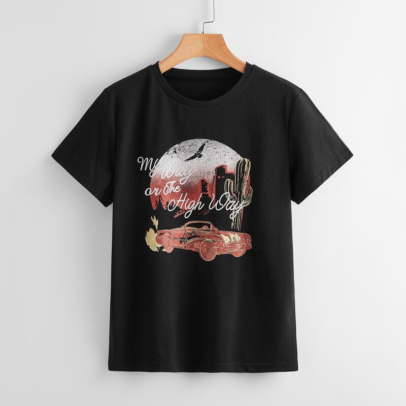 

Letter Car & Cactus Graphic Tee, Black