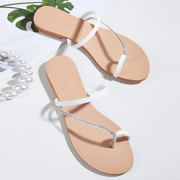 

Rhinestone Decor Thong Sandals, White