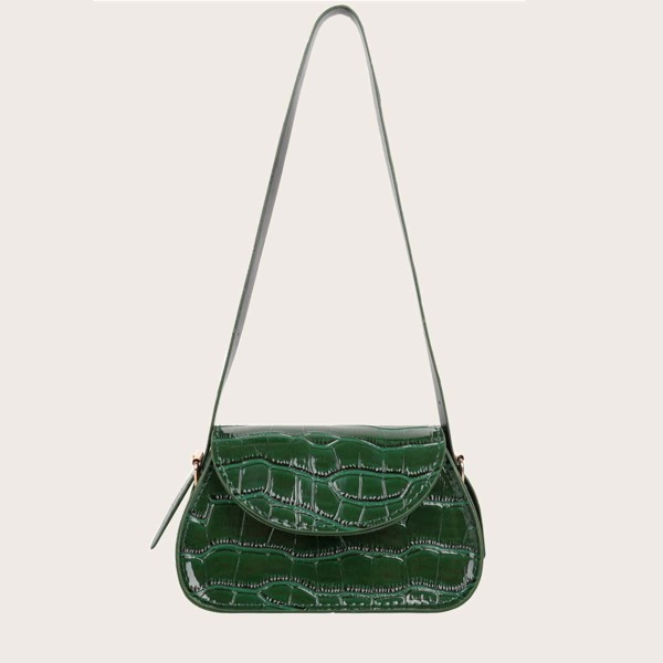 

Croc Embossed Flap Shoulder Bag, Green