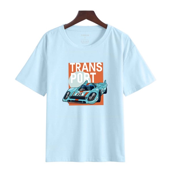 

Letter & Car Print Tee, Baby blue
