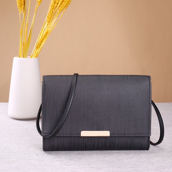 

Metal Detail Flap Crossbody Bag, Black