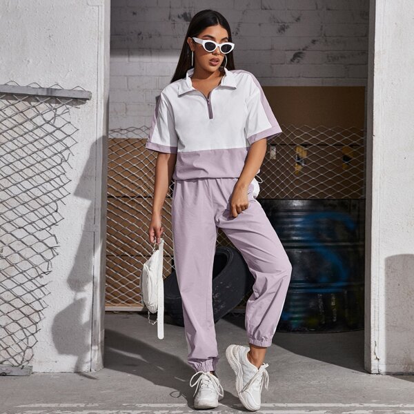 

Colorblock Half Zip Top & Joggers, Multicolor