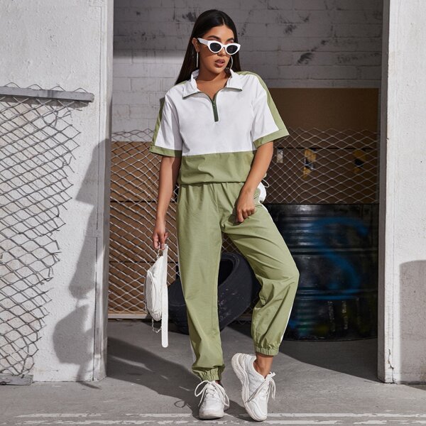 

Colorblock Half Zip Top & Joggers, Multicolor