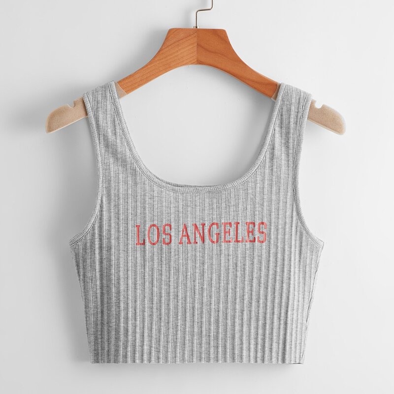 

Letter Ribbed Tank Top, Light grey