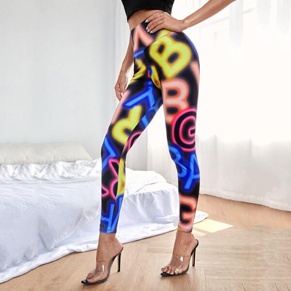 

Allover Letter Graphic Leggings, Multicolor