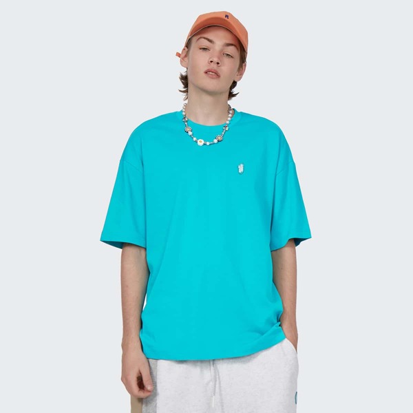 

Men Embroidery Detail Drop Shoulder Tee, Blue
