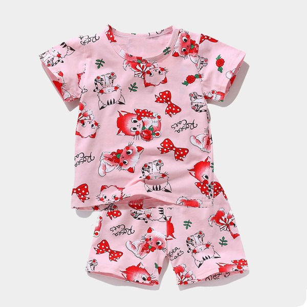 

для девочек Пижама с мультипликационным и текстовым принтом, Многоцветный