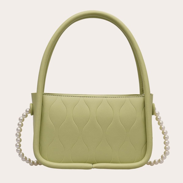 

Faux Pearl Beaded Satchel Bag, Green