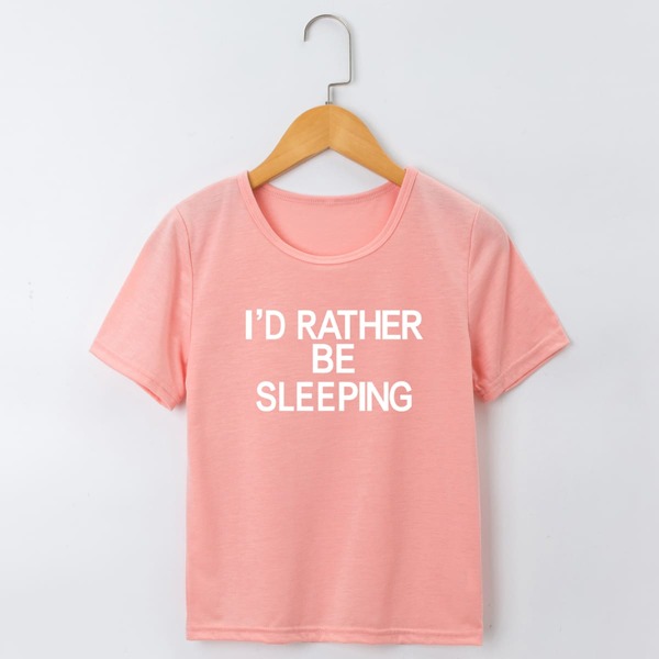 

Girls Slogan Graphic Short Sleeve Tee, Coral pink