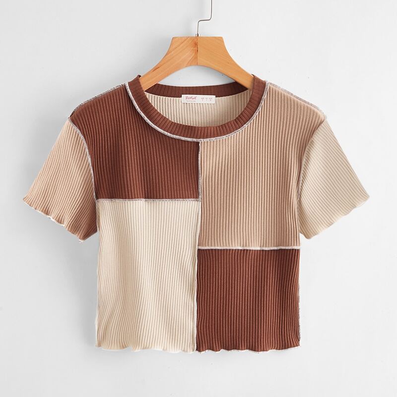 

Colorblock Lettuce Trim Ribbed Tee, Multicolor