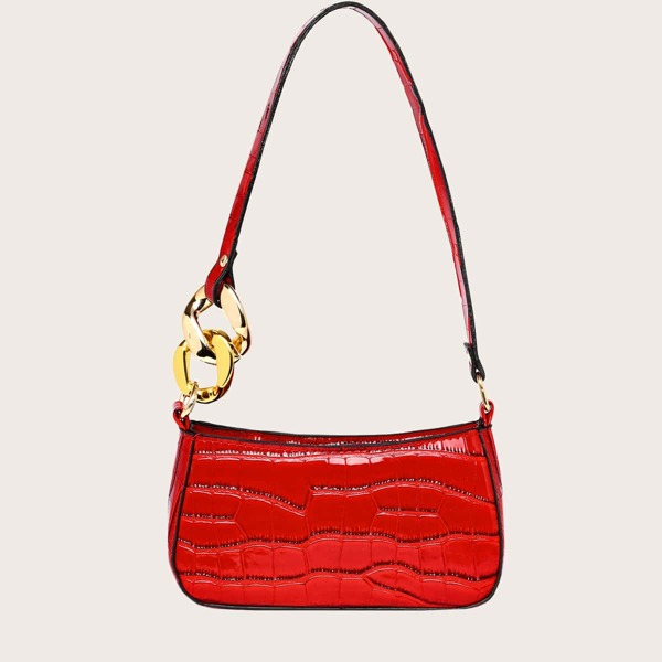 

Croc Embossed Baguette Bag, Red