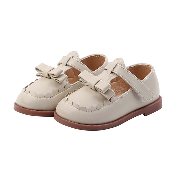 

Toddler Girls Bow Decor Velcro Strap Flats, Beige