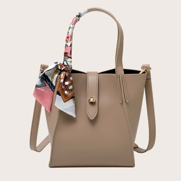 

Twilly Scarf Decor Bucket Bag, Khaki