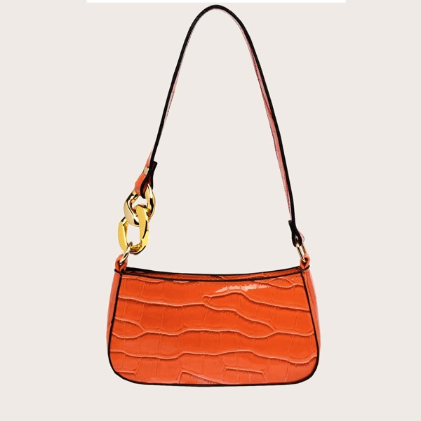 

Croc Embossed Baguette Bag, Orange