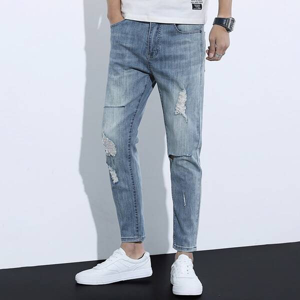 

Men Ripped Washed Jeans, Light wash