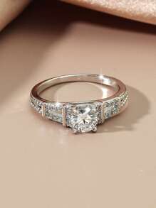 1入組時尚方晶鋯石裝飾戒指適合女士適合情人節禮品適合派對宴會婚禮 - 銀色 - 查看 2