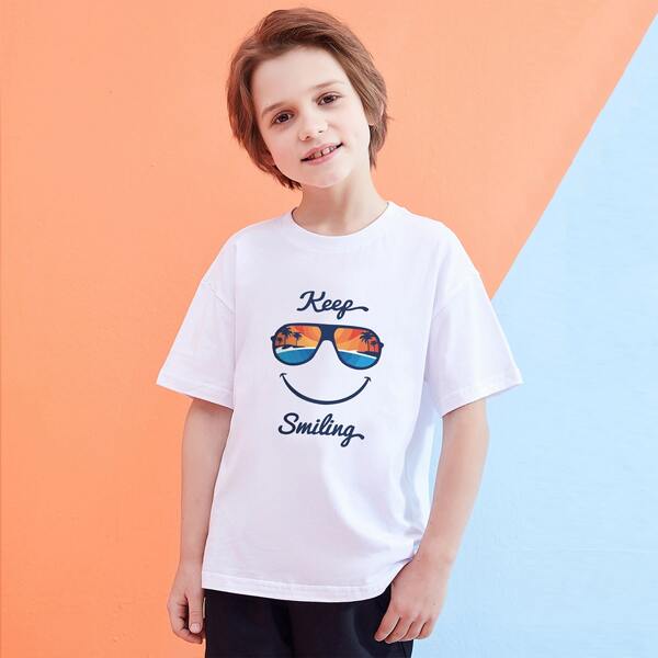 

Boys Drop Shoulder Letter & Cartoon Graphic Tee, White