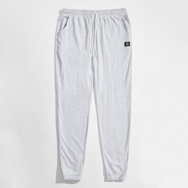 

Men Drawstring Waist Letter Patch Sweatpants, Light grey
