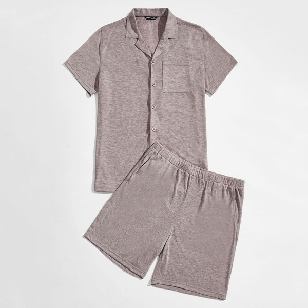 

Men Patch Pocket Top & Shorts PJ Set, Dusty purple