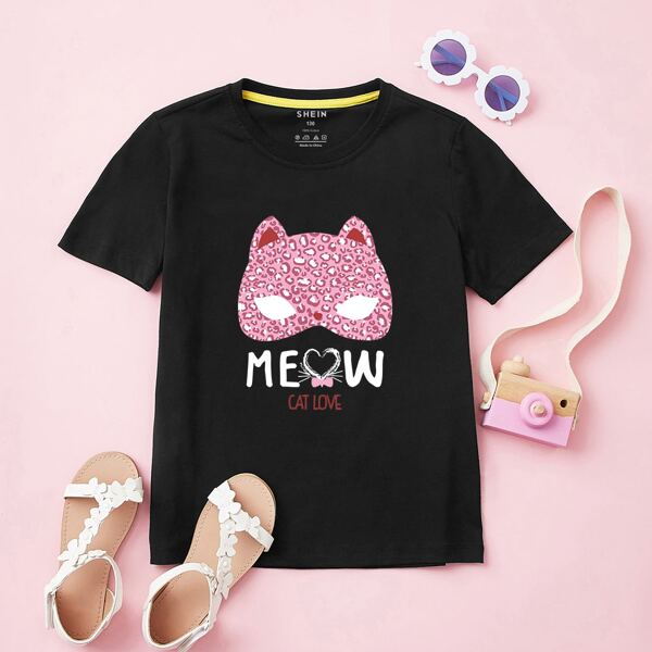 

Toddler Girls Cartoon And Letter Graphic Tee, Black