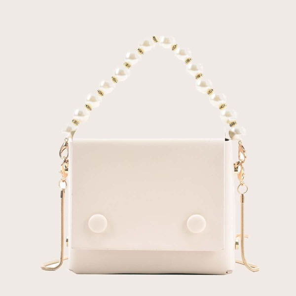 

Mini Faux Pearl Handle Satchel Bag, Beige