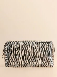 1pc Zebra Print Transparent Waterproof Makeup Bag For Women Girls - Clear - View 1