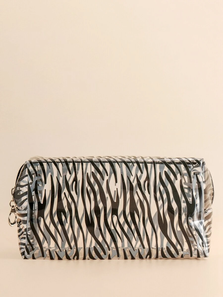 1pc Zebra Print Transparent Waterproof Makeup Bag For Women Girls - Clear - View 1