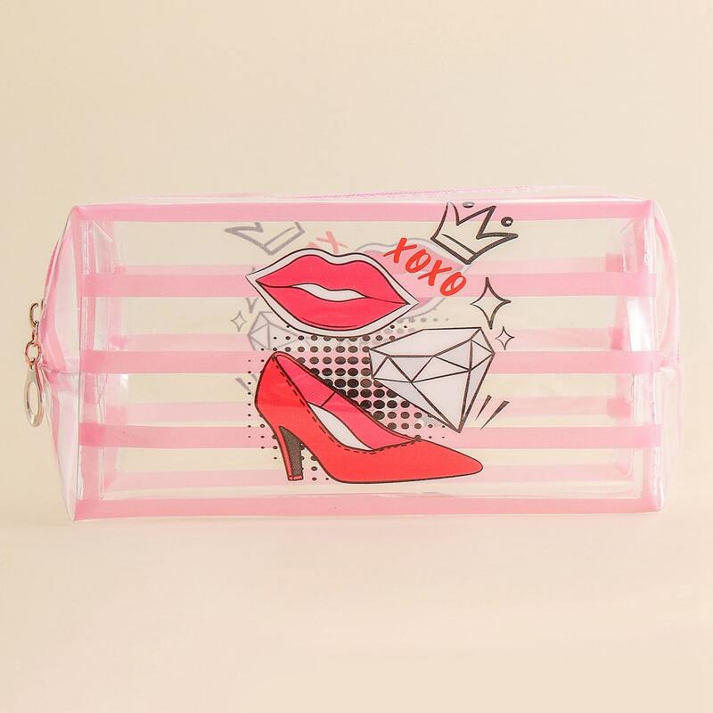 

Red Lip Pattern Square Makeup Bag, Multicolor