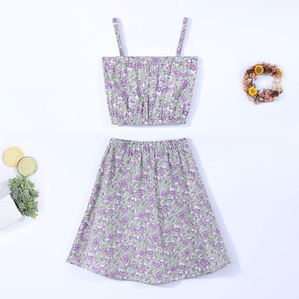 

Toddler Girls Allover Fruit Print Crop Cami Top With Skirt, Multicolor