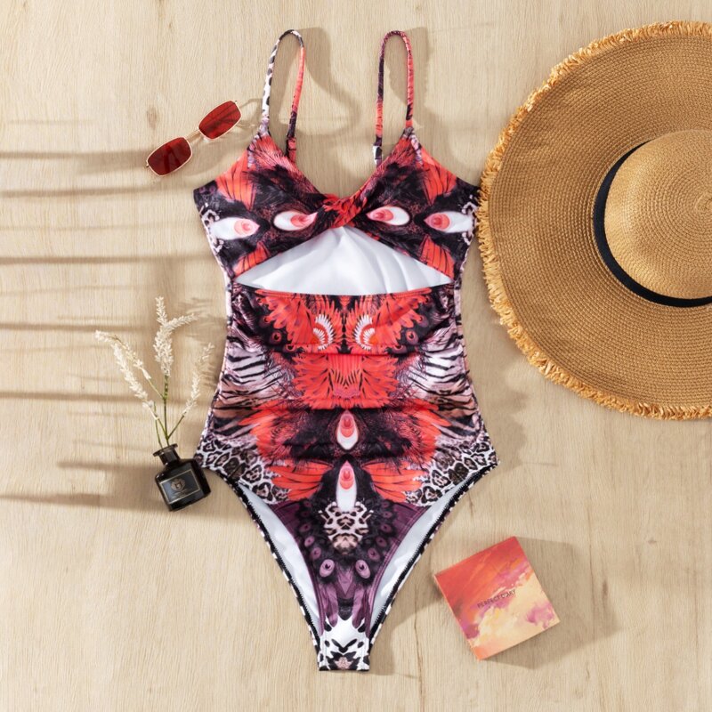 

Allover Graphic Cut Out One Piece Swimsuit, Multicolor