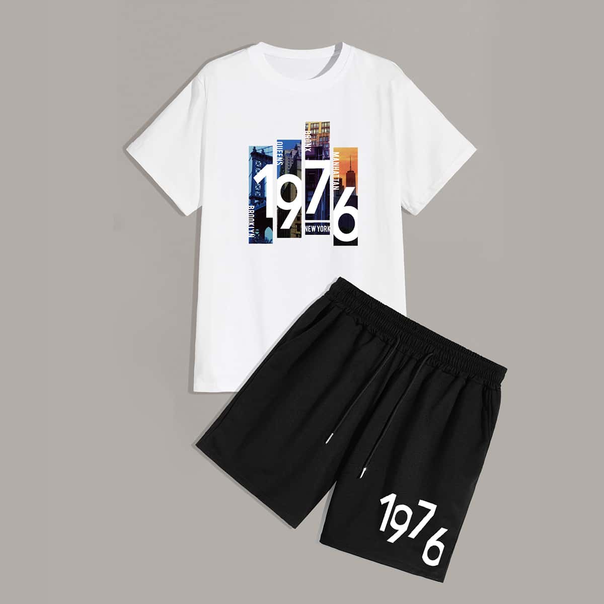 

Guys Letter Graphic Tee & Drawstring Shorts, Black and white