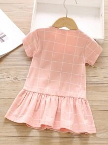 SHEIN Đầm bé gái Viên lá sen Sọc ca rô Dễ thương - Màu Hồng  San hô - Xem 2