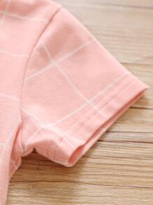 SHEIN Đầm bé gái Viên lá sen Sọc ca rô Dễ thương - Màu Hồng  San hô - Xem 3