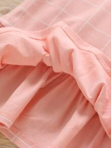 SHEIN Đầm bé gái Viên lá sen Sọc ca rô Dễ thương - Màu Hồng  San hô - Xem 4