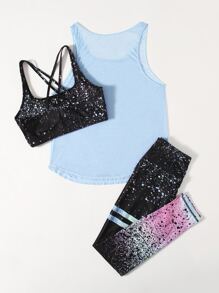 Easithlete 3入組飛濺繪畫運動胸罩和背心上衣和緊身褲