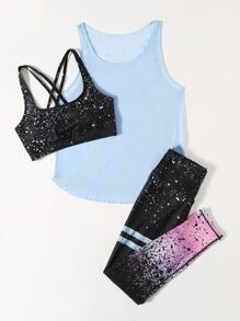 Easithlete 3入組飛濺繪畫運動胸罩和背心上衣和緊身褲