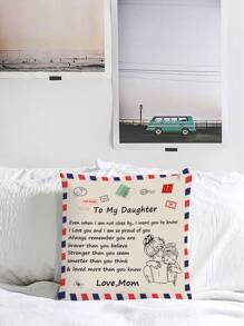 Slogan Graphic Cushion Cover, Polyester Throw Pillow Case For Sofa, Pillow Insert Not Include - Multicolor - View 3