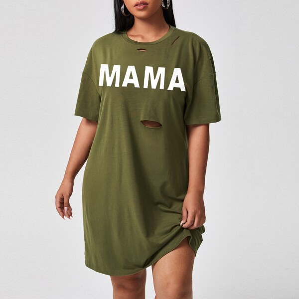 

Plus Letter Graphic Cut Out Tee Dress, Army green