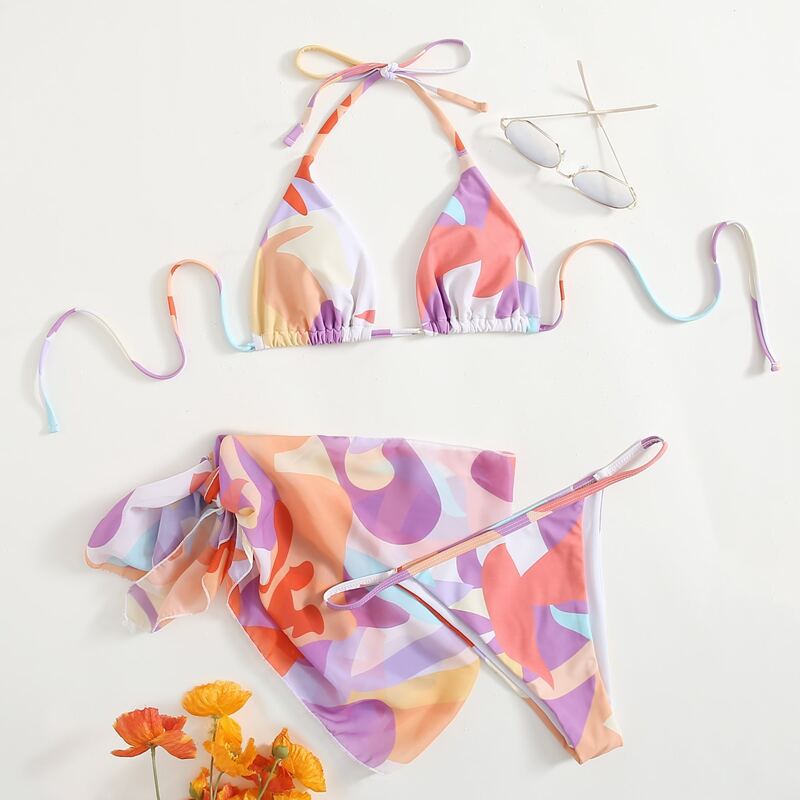 

3pack Allover Print Bikini Swimsuit, Multicolor