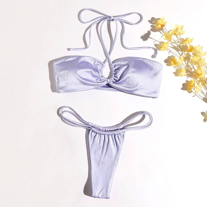 

Solid Thong Bikini Swimsuit, Mauve purple