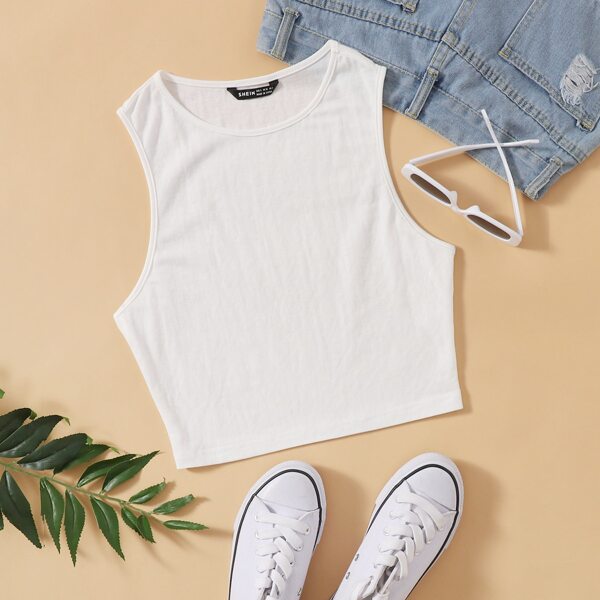 

Solid Crop Tank Top, White