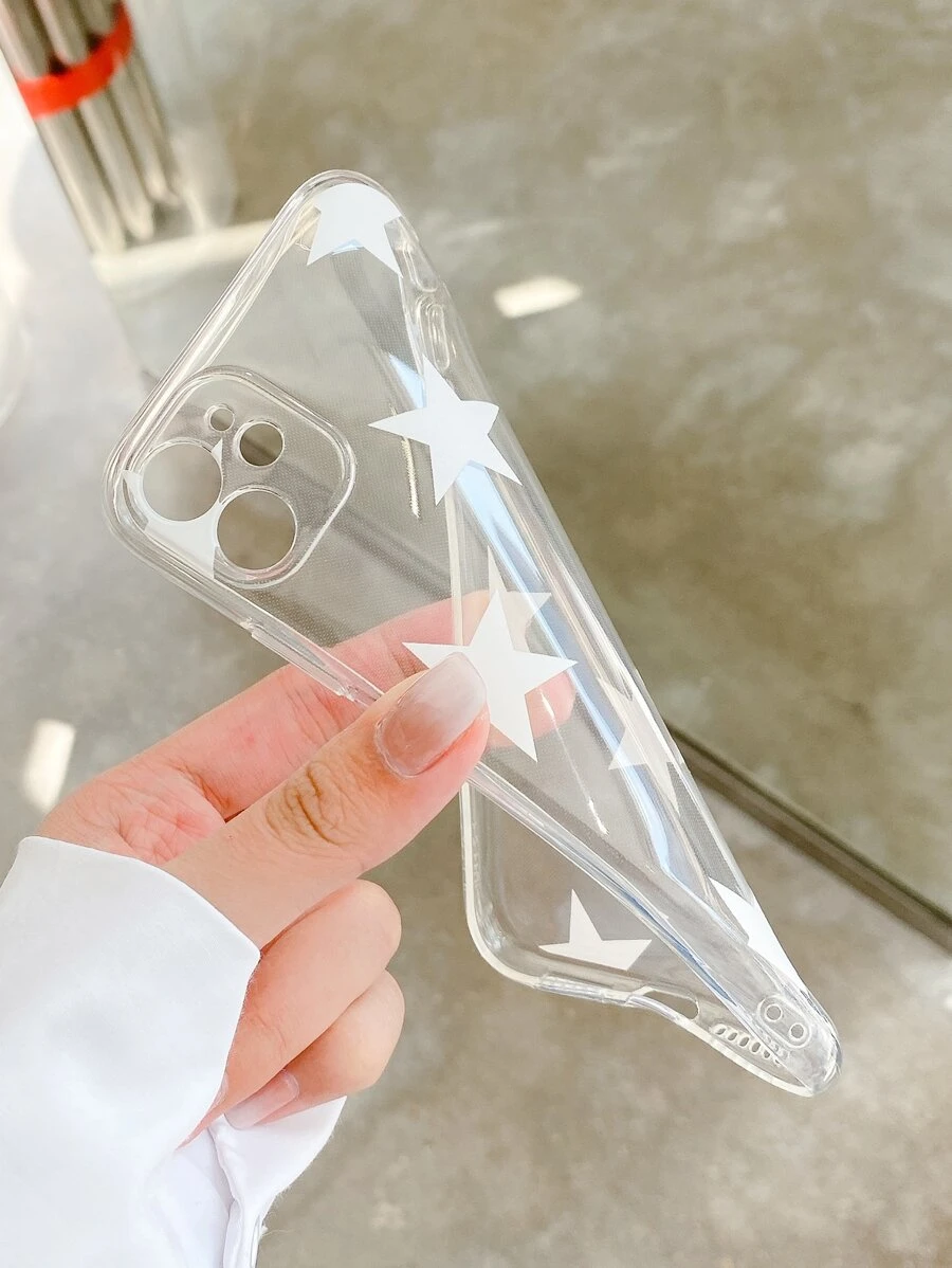 1pc White Star Print Transparent Phone Case, Pentagram Lens Protection, Flexible & Scratch-Resistant, Minimalist Y2K Aesthetic Design, Compatible With IPhone 11/12/12mini/13/14/15/16/16 Plus/17/17 Pro/17 Pro Max And Phones, Suitable For Trendsetters, Y2K Enthusiasts, Birthdays, Anniversaries And Daily Use - Clear - View 1