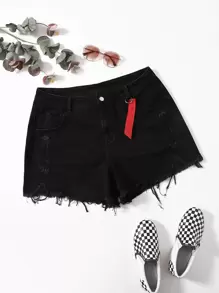 Shorts mezclilla rotos con cinta bajo crudo-grande - Negro - Ver 1