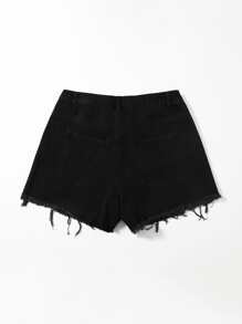 Shorts mezclilla rotos con cinta bajo crudo-grande - Negro - Ver 2