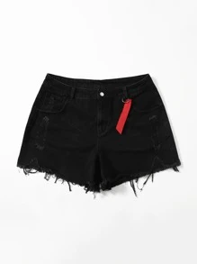 Shorts mezclilla rotos con cinta bajo crudo-grande - Negro - Ver 3