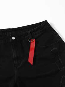 Shorts mezclilla rotos con cinta bajo crudo-grande - Negro - Ver 4