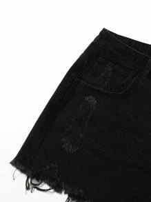 Shorts mezclilla rotos con cinta bajo crudo-grande - Negro - Ver 5