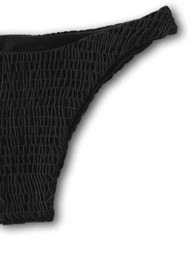 Bikini liso con detalle fruncido para vacaciones de verano en la playa - Negro - View 3