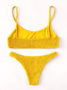 Plain Smocked Bikini For Summer Beach Vocation - Yellow - View 2