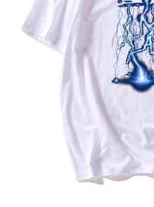 Manfinity 男士中文字母和閃電圖案T恤